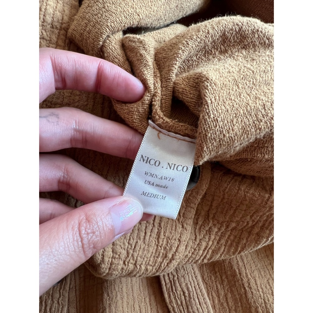 Nico Nico Cotton Jumpsuit Mustard Yellow Long Sleeve Button Front Tie Waist M - Picture 8 of 10